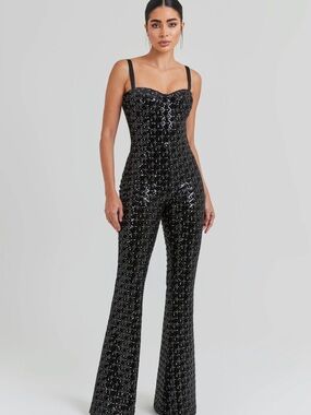 Nadine Merabi Hailey Sequin Strap Jumpsuit in Black